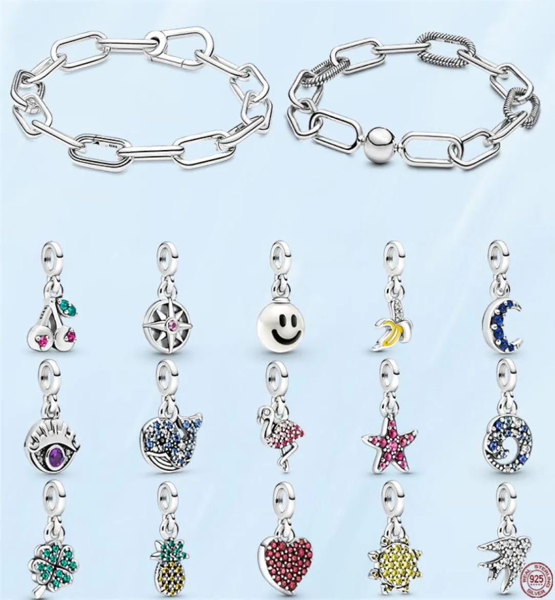 925 Silver Fit Charm 925 Bracelet Slender Link Me Bracelet For Women charms set Pendant DIY Fine Beads Jewelry4716559