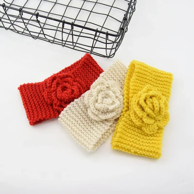 Winter Warm Baby Turban Knitted Wool Headbands Fashion Crochet Flower Headwear Girls Hair Accessories Newborn infant floral Headwrap M3054