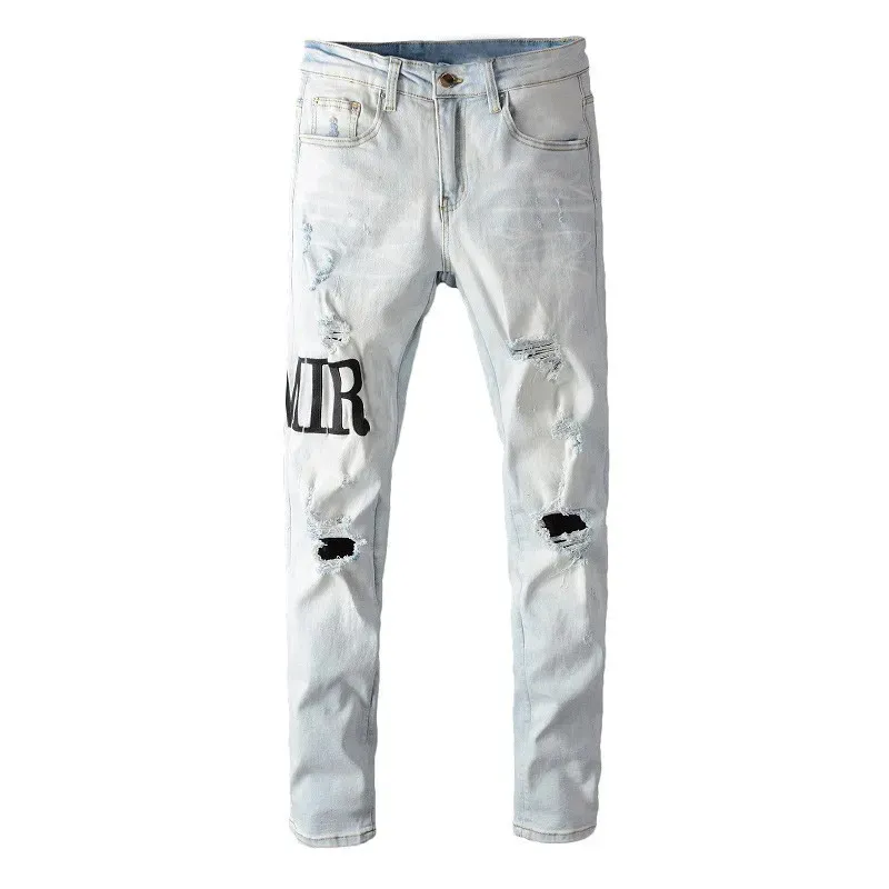 Designer Amirs Jeans For Mens Jeans Hiking Pant Ripped Hip hop High Street Fashion Brand Pantalones Vaqueros Para Hombre Motorcycle Embroidery Close