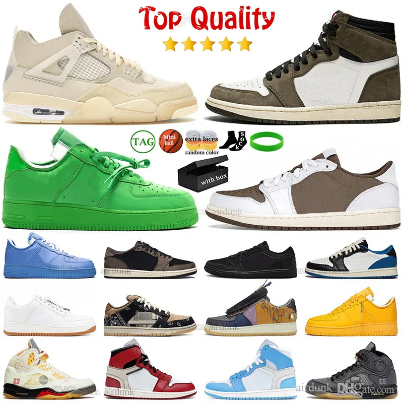 Met doos Topkwaliteit White Sail Jumpman 4 Basketbalschoenen 4s Muslin Denim 1 Echt suède Lage Cactus Jack Reverse Mokka 1s Zwarte Phantom Sneakers Trainers maat 36-47