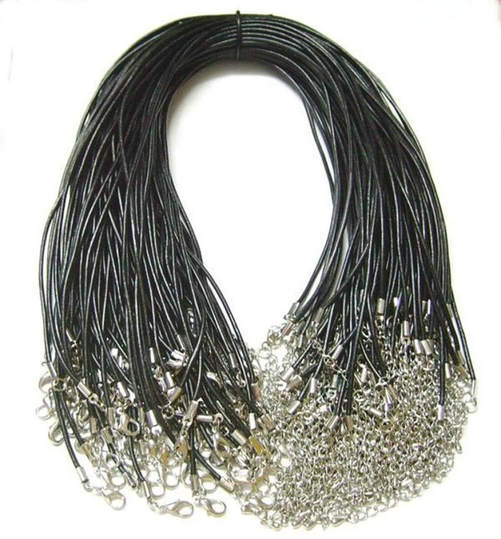 100 st mycket svart 2mm äkta läderhalsbandsladdtråd för DIY Craft Jewelry Gift 18inch W2272G2097684