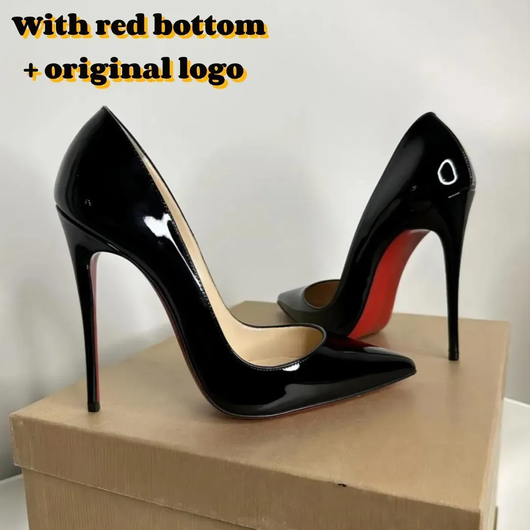 Markalı Tasarımcı Kadın Yüksek Topuklu Kırmızı Parlak Dip Stiletto Gerçek Deri Kadın Yüksek Topuklu Toz Torbası 34-44