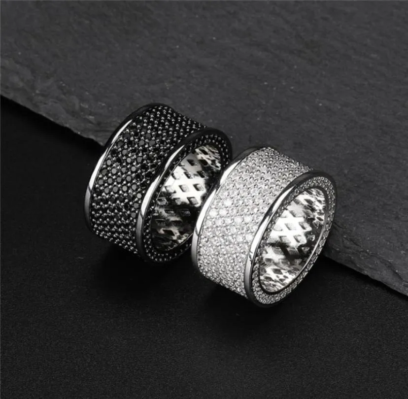 18K Or Blanc Glacé Blanc Noir CZ Zircon Bague Hommes Hip Hop Bague De Mariage Plein Diamant Rappeur Bijoux Cadeaux pour Hommes Whole2498012