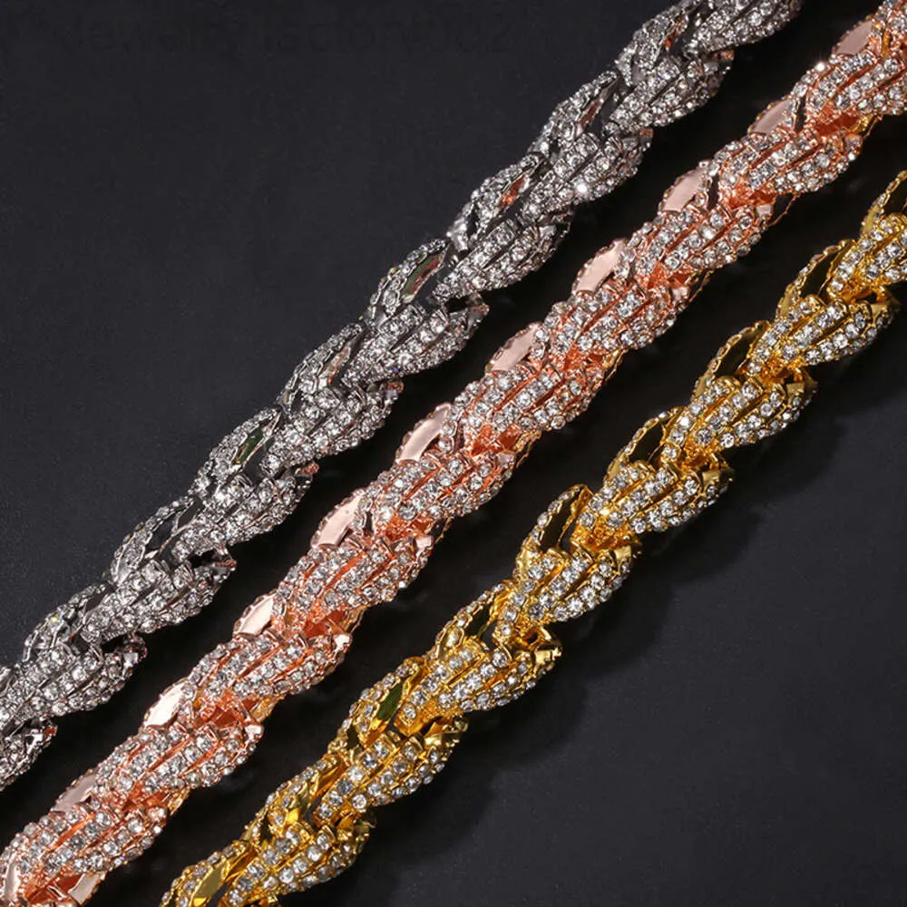 Chaîne à maillons de corde pour hommes, chaîne en alliage de Zinc avec strass de 9mm, torsadée Icd, collier en corde entièrement en diamant