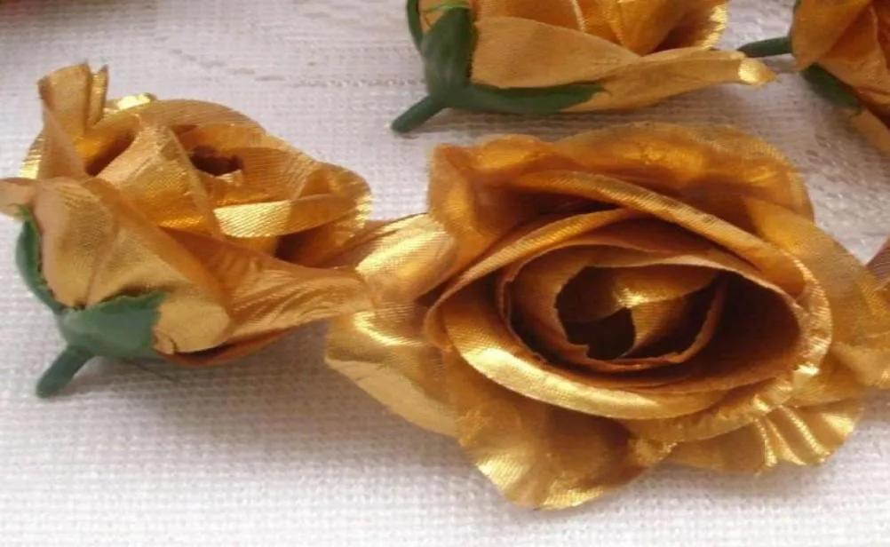 BronzeGolden couleur or ton 50 pcs diamètre 78 cm soie artificielle camélia Rose tissu camélia fleur Heads2577004