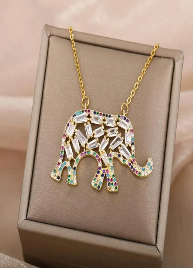 Colares de pingente de zircônia cúbica elefante colar para mulheres retro boho animal zircão casal estético jewerly colares3630877