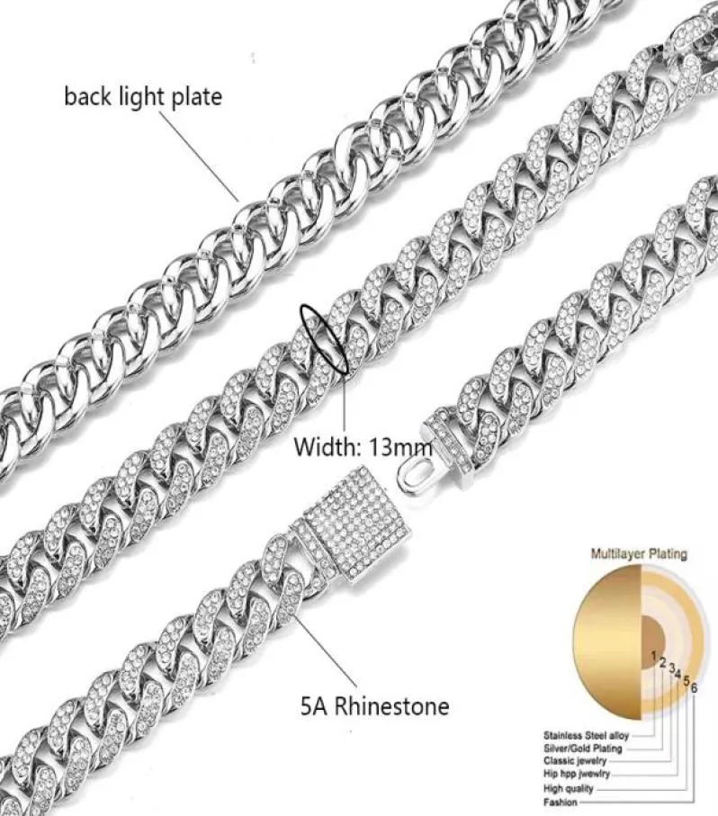 Miami Küba Bağlantı Zinciri Kolye 1cm Silvergold Renkli Kenar Zinciri Erkek Mücevherler için Corrente de Prata Maskulina Bütün Erkek Neckla7572966