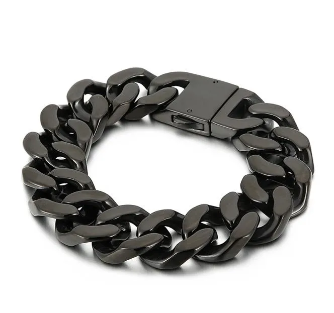 Edelstahl-Armbandschmuck, schwarz, großes kubanisches Curb-Link-Chian-Armband, modisch, trendig, 20 mm, 866 Zoll, 146 g Gewicht, europäisch und A6545558