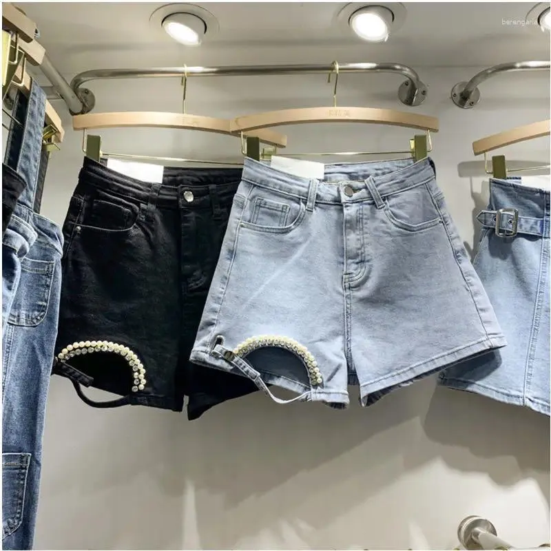 Shorts pour femmes taille haute denim femmes été coréen chic épicé filles perles lâche polyvalent jambe large mince a-ligne jeans