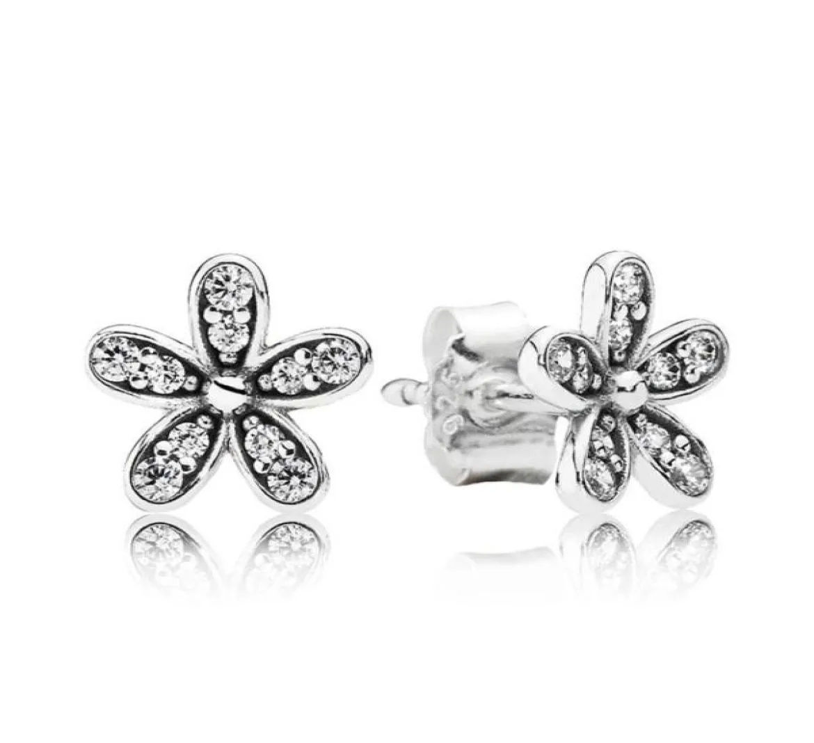 Clear CZ Diamond Daisy Stud Earrings Original Box för P 925 Sterling Silver Small Flower Women Girls Earring Set9402524