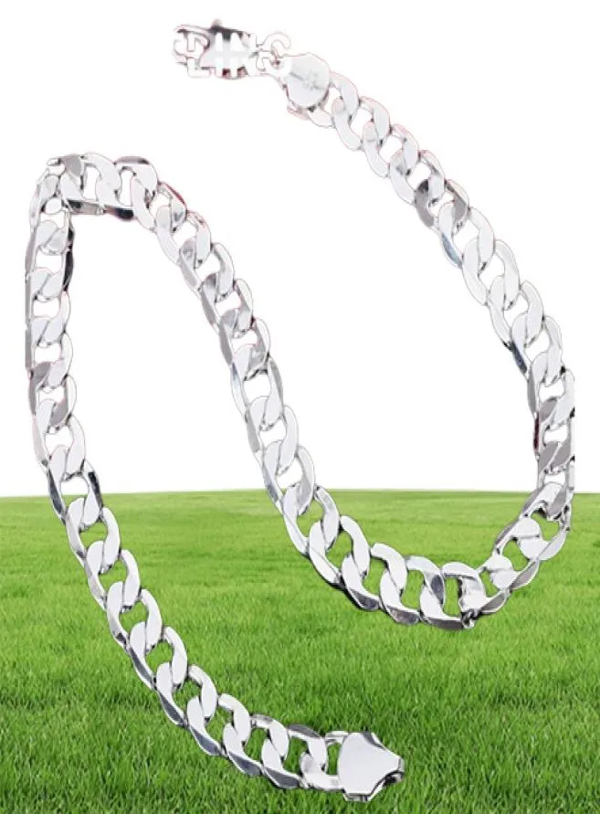 BAYTTLING 925 Silver 18 20 22 24 26 28 30 inches 12MM Flat Full Sideways Cuba Chain Necklace For Women Men Fashion Jewelry Gifts254637753