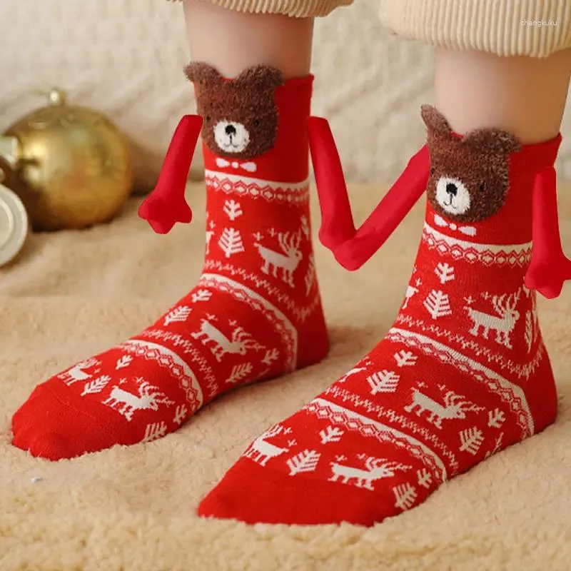 Women Socken Weihnachtskarte Cartoon süße magnetische lustige Hand im Promi Paar Ins Mode kreative Geschenke