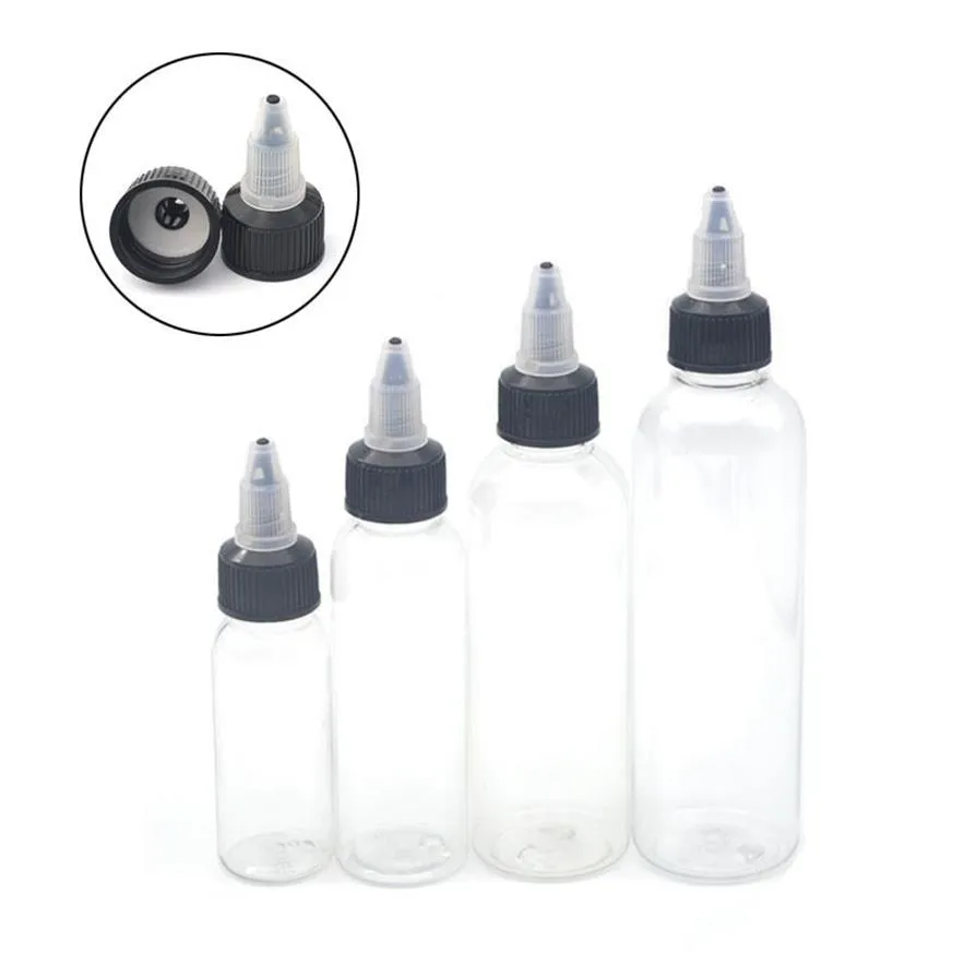 50pcs 30 ml 60 ml 100 ml 120 ml plastikowy pusty tatuaż atrament Butelka Top Black Cap Przezroczysty przezroczystą butelkę Akcesoria T20266T