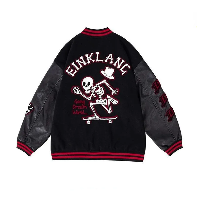 Männer Jacken Y2k Harajuku Schädel Stickerei Jacke Männer Frauen 2023 Retro Punk Rock Gothic Patchwork Baseball Uniform Mantel Streetwear 231213