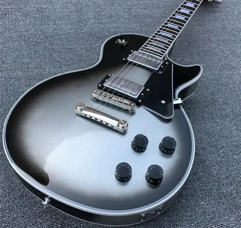 Guitare électrique classique custom shop argent noir, Chibson guitarra, manche une pièce