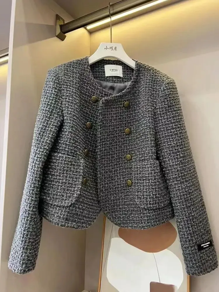 Kurtki damskie marka marki luksus elegancki tweed wełniany płaszcz retro do mokrej kurtka top casaco zniszczona z bawełny zagęszcza jesień zima koreańska 231212