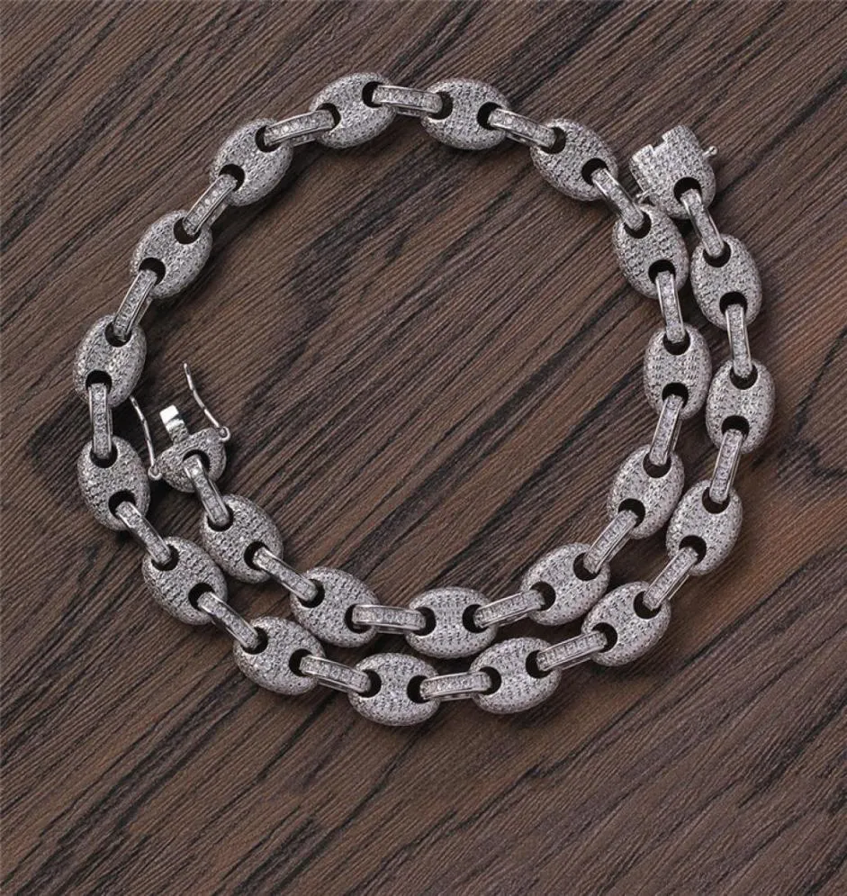 12mm 1620InchゴールドメッキBling CZ Stone Coffee Bean Chain Necklace Braceter Rapper Street Jewelry for Men Gift7204584