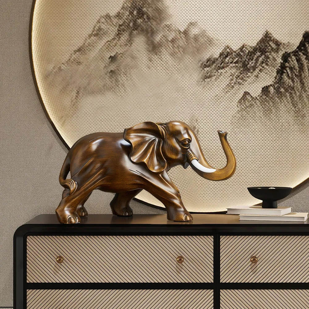 装飾的なオブジェクトの図形レトロ樹脂縁起の良い象の装飾品豪華なホームオフィスワインキャビネットテレビキャビネットデコレーションハイエンドギフト231212