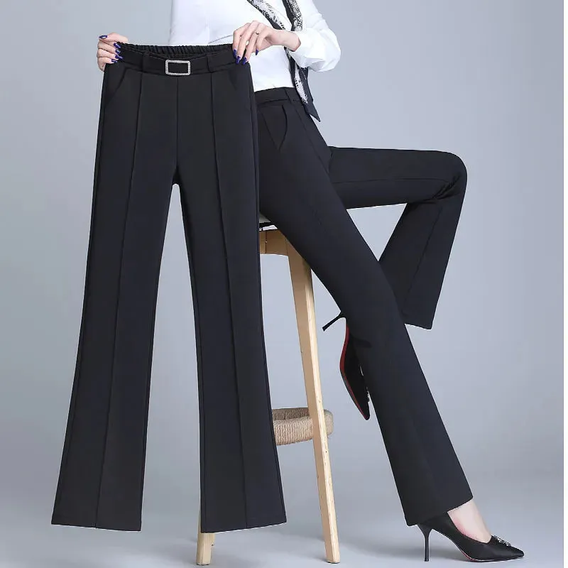 Pantalons pour femmes S Office Lady Élégant Mode Flare Printemps Automne Diamants Taille Haute Allmatch Solide Femmes Pantalon Droit Occasionnel 2312012