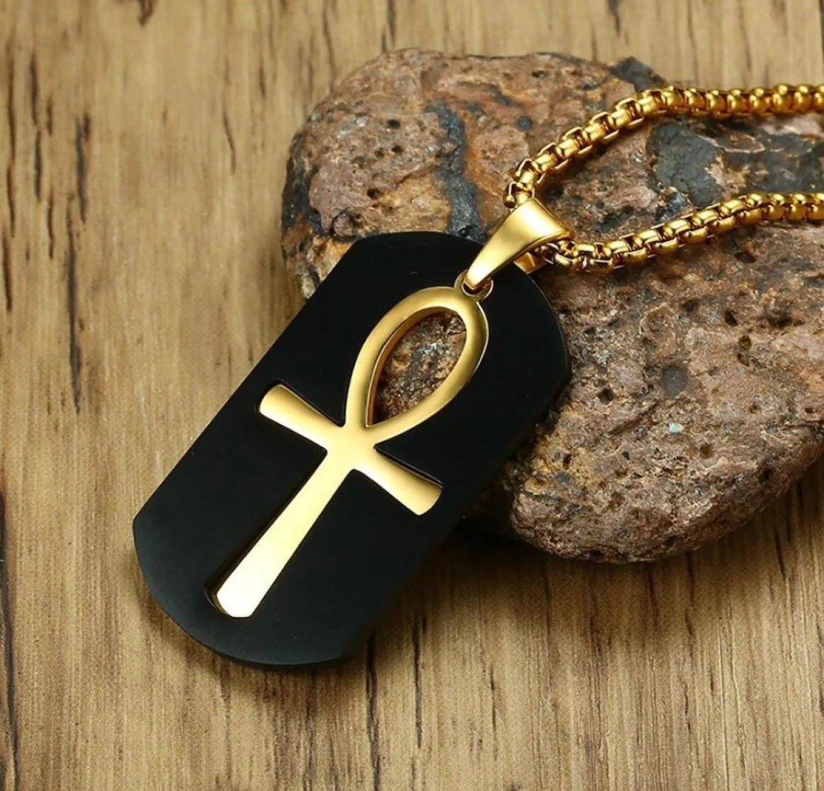 Removable Ankh Necklace for Men Gold Tone Stainless Steel Cut Out Crux Ansata Key To Life Egypt Pendant Box Chain 24"6074908