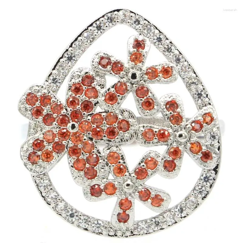 Pierścienie klastra 23x20 mm SHECROWN SPRZEDAŻ Orange Spessartine Garnet CZ dla kobiet codziennie zużycie 925 srebrnego hurtowego