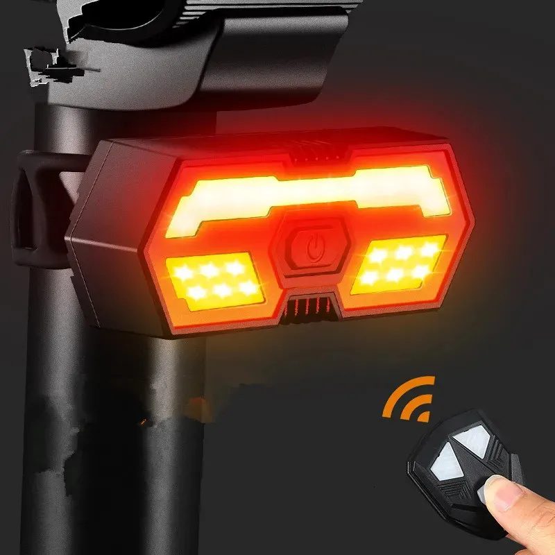 Luzes da bicicleta lanterna traseira com chifre controle remoto sem fio recarregável led sinal de volta mtb estrada à prova dwaterproof água luz traseira 231212
