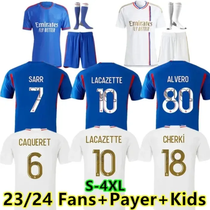 23 24 Lyon Futebol Jerseys Maillot de Foot CAQUERET OL 2023 2024 camisa de futebol BARCOLA CASTELLO JR CHERKI TAGLIAFICO TOLISSO homem crianças jogador kit conjunto equipamentos JJ 12.13