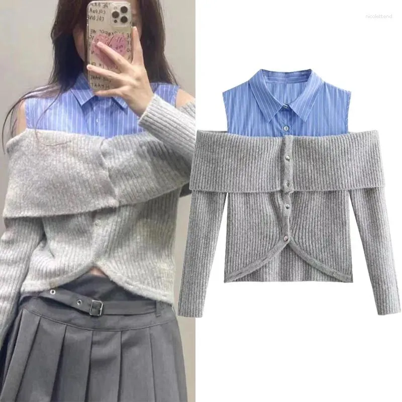 Swetry damskie Y2K Crop Cardigan for Women Chic Elintage Button Swater Swater Fain Fall Long Rleeve Patchwork Sweet Knitted Tops