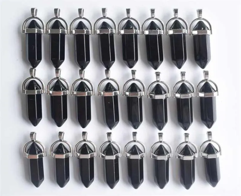 Natural Black Obsidian Bullet Shape Charms Point Chakra hängen för smycken som gör 24pcslot hela 2110145911265