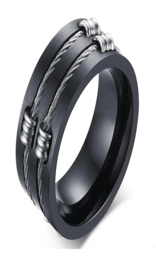 Classic Wire Cable Biker Rings For Men 316L Stainless Steel Brushed Design Boy Signet Finger Bands Hip Hop Bladed Ring Jewelry9426448