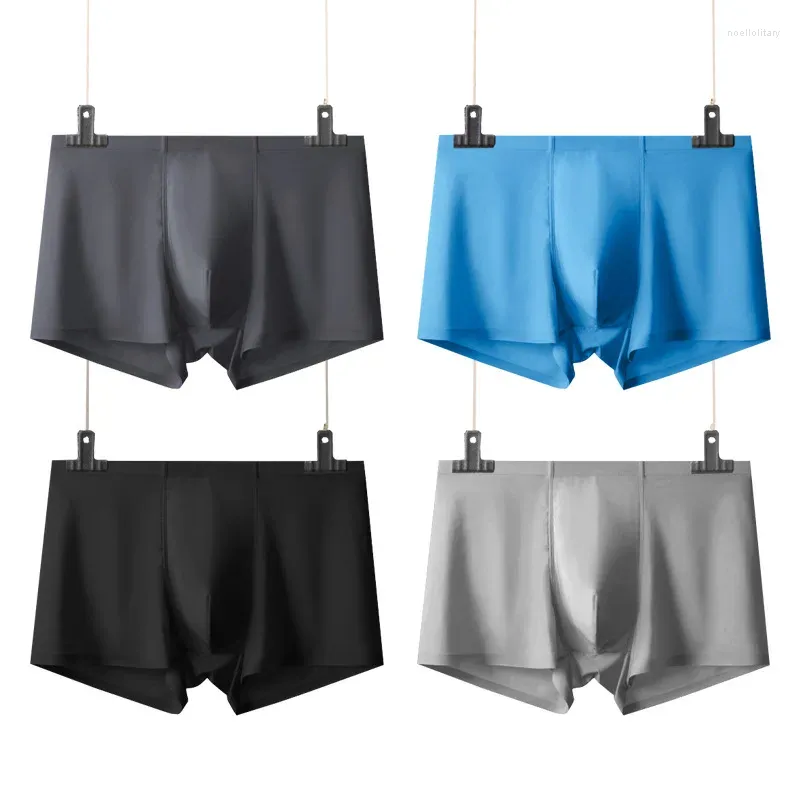 Cuecas 4 unidades / lotes homens boxer shorts ultra-fino gelo seda transparente roupa interior sem costura bugle bolsa tronco cueca masculina deslizamento calcinha gay