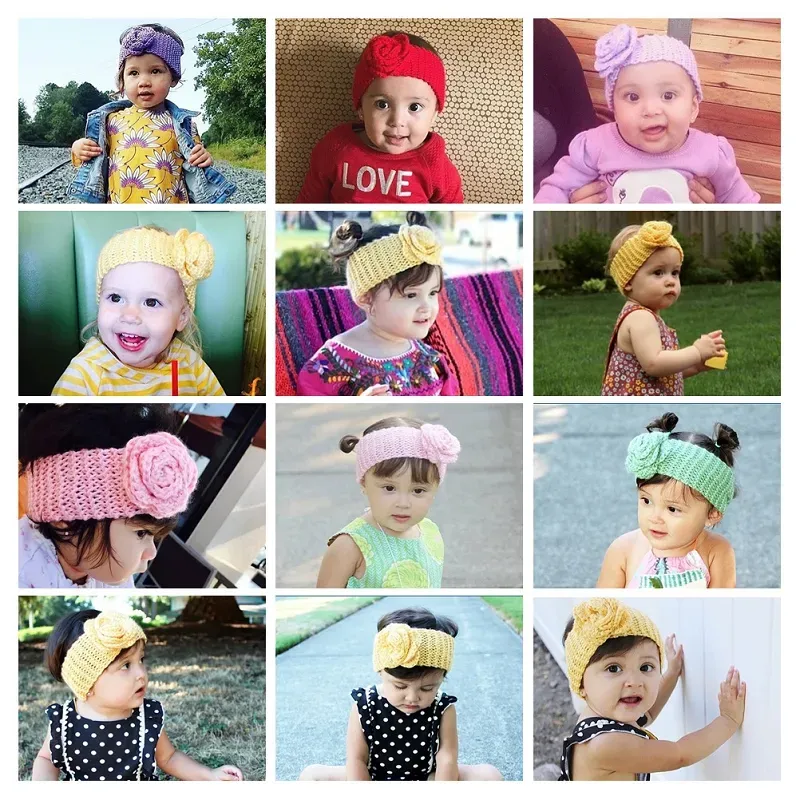 Winter Warm Baby Turban Knitted Wool Headbands Fashion Crochet Flower Headwear Girls Hair Accessories Newborn infant floral Headwrap M3054