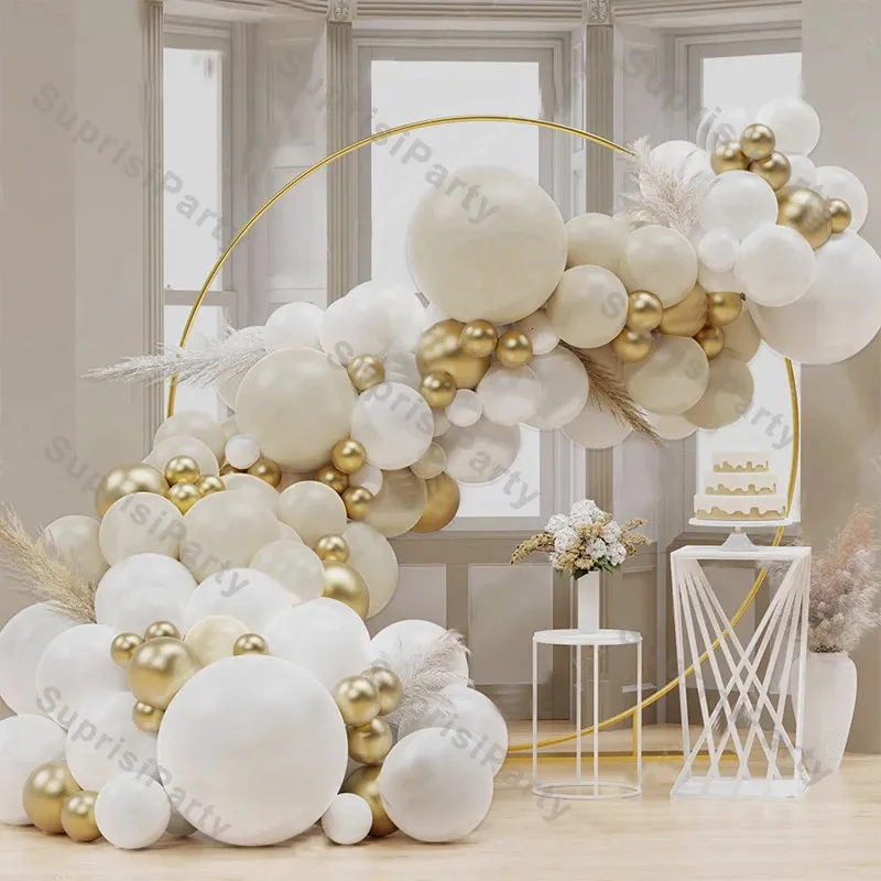 Kerstdecoraties 103pcsset Beige Ballon Slinger Kit Zand Wit Chroom Goud Latex Globos Bruiloft Decoratie Verjaardag Baby Douche Feestachtergrond 231213