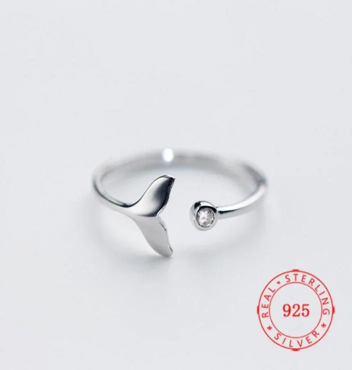 Genuine 925 Sterling Silver Adjustable Fish Tail Mermaid Love Ring for Girlfriend Wife Women Good Quality Minimalist Jewelry Finge8184970