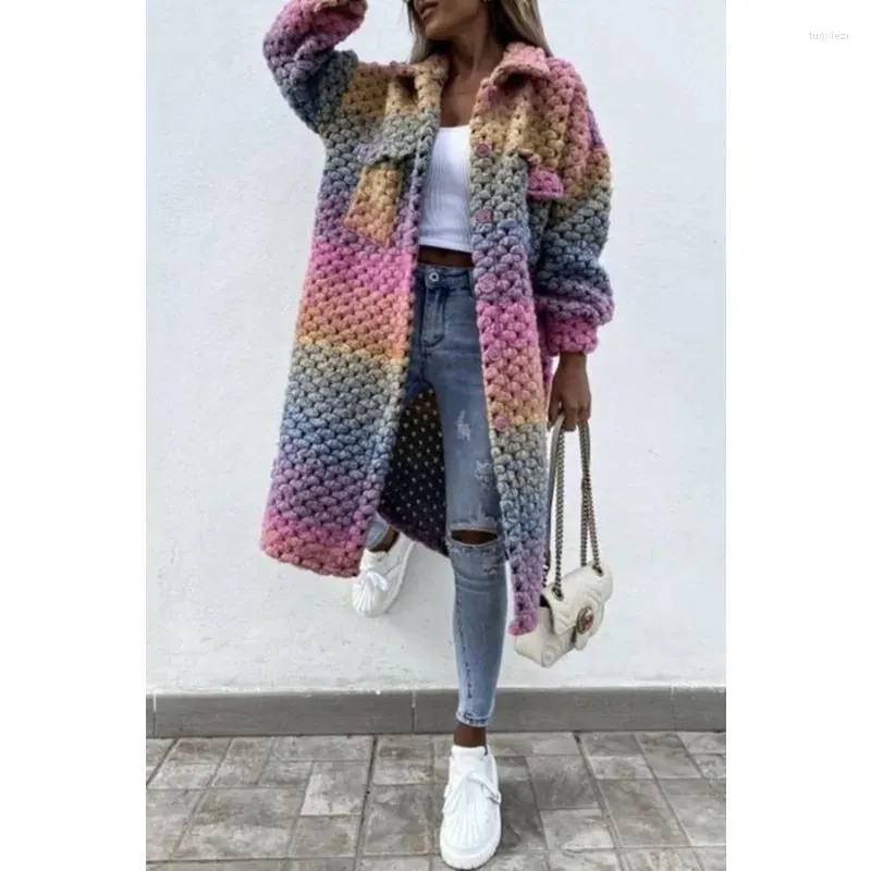 Women's Trench Coats 2023 Autumn Winter Woolen Coat Loose Lapels Breasted Plaid Casual Fashion Cardigan