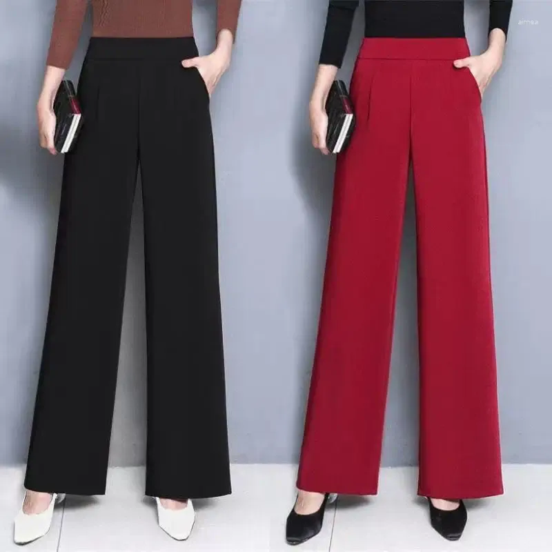 Pantalon Femme 2023 Quatre Saisons Mode Trajet Simple Taille Haute Poche Tombée Sensation Ample Et Mince Décontracté Oversize Jambe Large