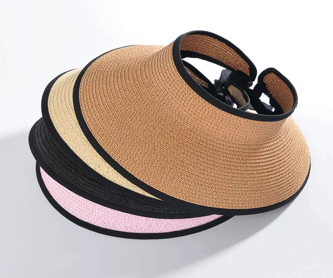 2017 New Summer Fashion Women Lady Foldable Roll Up Sun cap Beach Wide Brim Straw Visor Big brim Hat Empty top Caps For Ladies3647928