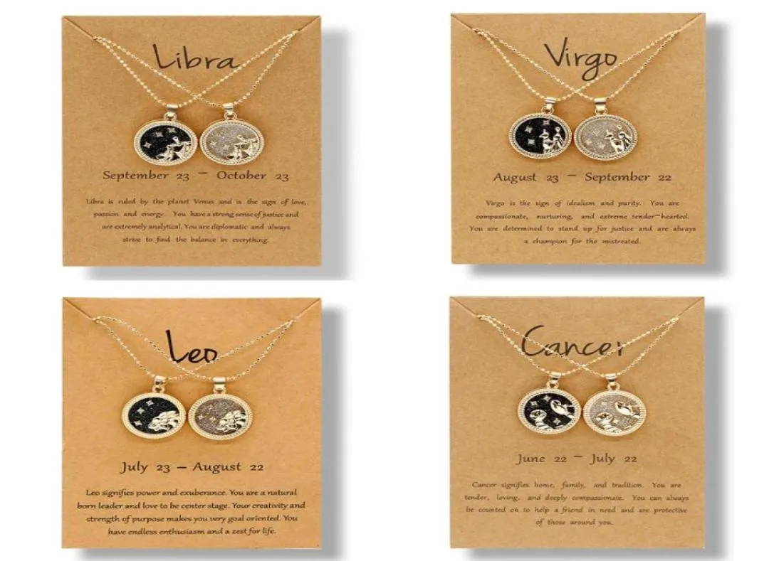 Hänge halsband 12 konstellation halsband för kvinnor män stjärna zodiaken tecken leo libra aries önskar kort mode par smycken gåva6290260