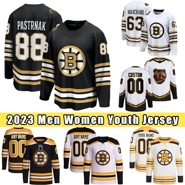 S-3XL Hóquei Jersey Bruins 100º Novo Centenário 88 David Pastrnak 63 Brad Marchand Jake Debrusk Trent Frederic Jesper Boqvist Patrick Brown Matt Filipe Marc