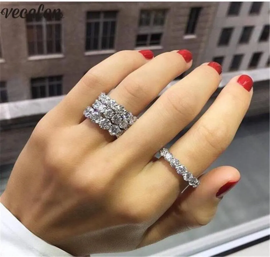 Vecalon Fashion Promise Ring Round Cut 4mm6mm Diamond CZ 925 Sterling Silver Engagement Wedding Band Rings for Women Men Jewelry9634747