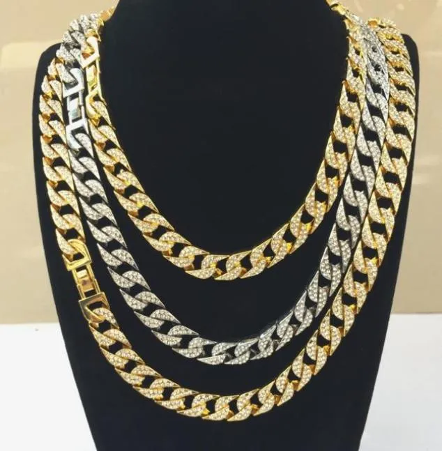 Mens Gold Miami Cuban Link Chains Fashion Hip Hop Iced Out Chain Hiphop Colar Jewelry3318062