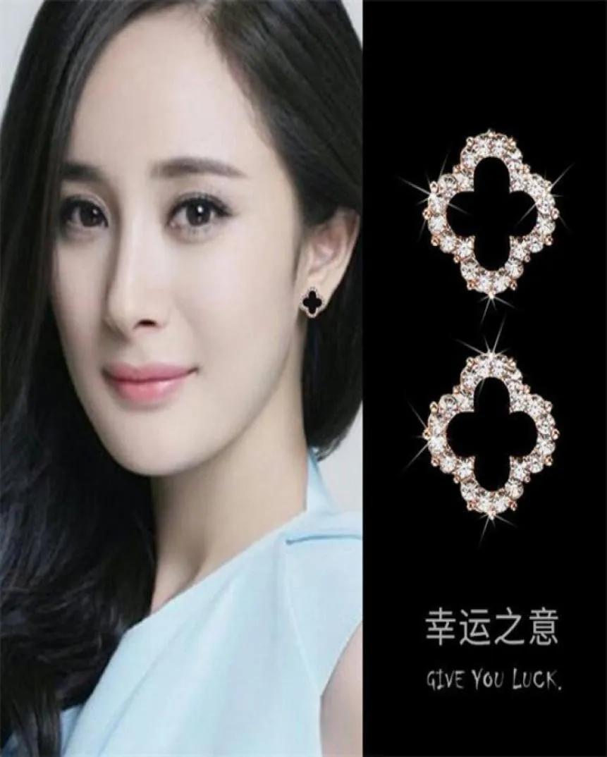 New trendy light luxury and exquisite Charm fashion allmatch S925 silver needle fourleaf clover earrings AB8324318969