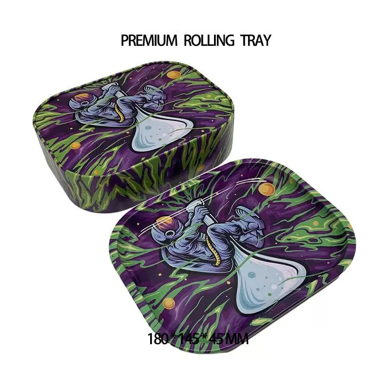 Metal rolling tray kit smoking accessories stash box 180x140x45mm big small size roll trays 10 Designs