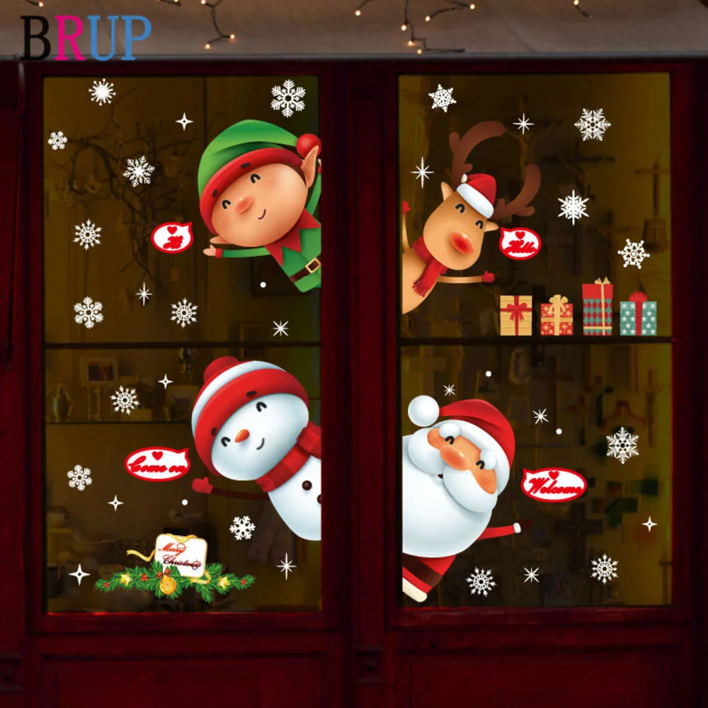 Cartoon schöne Weihnachten Wandaufkleber Weihnachtsmann Fenster Dekor Schneemann Haus Dekoration Elch Schneeflocke Tapete wasserdicht