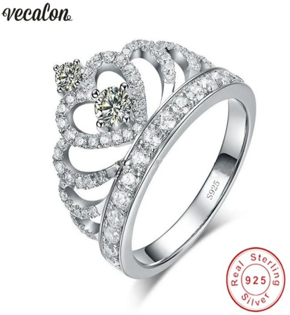 Vecalon Bague Couronne Faite À La Main 100 Soild En Argent Sterling 925 Sona 5A Zircon Cz Bagues De Fiançailles De Mariage pour femmes hommes Cadeau6309971