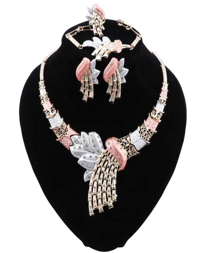 Dubai Jewelry Set Gold Silver Wedding Necklace Earrings Armband Ring Set For Women Bridal Party Costor Accessories2692435