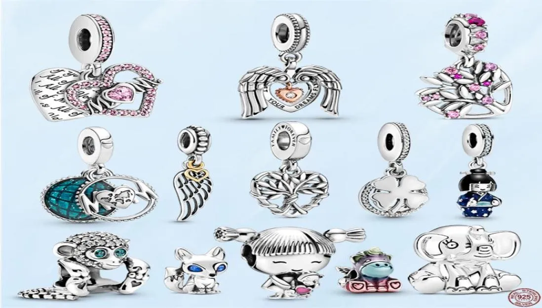 925 Silver Fit Charm 925 Bracelet Sparkling Family Tree Dangle charms set Pendant DIY Fine Beads Jewelry2735206