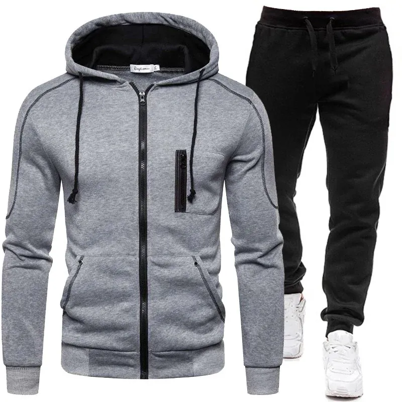 Trainingsanzüge für Männer Männer Trainingsanzug Herbst Winter Sets männer Zipper Hoodies Jogginghose 2 Stück Anzug Mit Kapuze Casual Sets Männliche Kleidung 231213