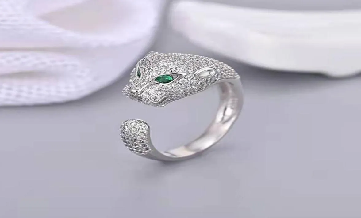 Bagues de créateurs de haute qualité, anneau ouvert, mode, incrustation complète, zircon cubique, œil vert, tête de léopard, anneaux pour femmes, bijoux femmes896499476