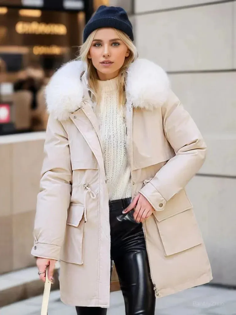 thumbnail image 2 of Women's Winter Long Down Cotton Parka – Warm Faux Fur Hooded Coat – 3XL – Japanese Style 2 of 4